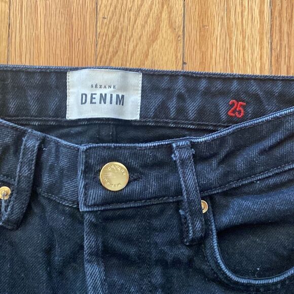 Sezane sz 25 black denim jean grear pre owned condition tapered ankle 27” inseam - Picture 2 of 5